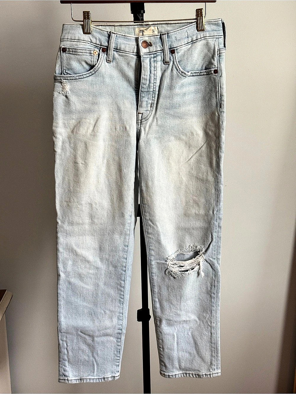 Madewell Mid-Rise Classic Straight Distressed Straight Leg Jeans Blue Waist 27